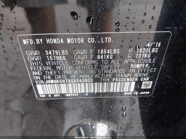 Honda FIT EX 2016 JHMGK5H7XGX043803 Image 9
