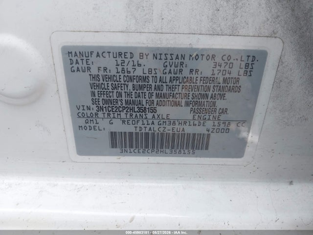 Продажа на аукционе авто 2017 Nissan Versa Note S Plus, vin: 3N1CE2CP2HL358155, номер лота: 45983181
