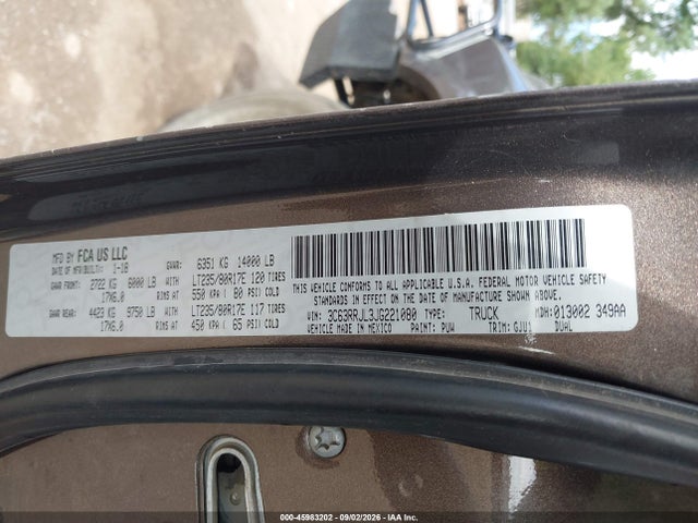 2018 Dodge 3500 მანქანა იყიდება აუქციონზე, vin: 3C63RRJL3JG221080, აუქციონის ნომერი: 45983202
