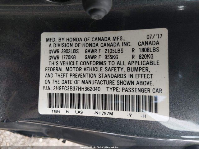 Продаж на аукціоні авто 2017 Honda Civic Ex-t, vin: 2HGFC3B37HH362040, номер лоту: 45983214