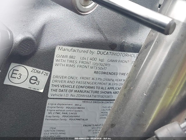 45983219 :رقم المزاد ، ZDMHAATW7PB010873 vin ، 2023 Ducati Panigale V2 مزاد بيع