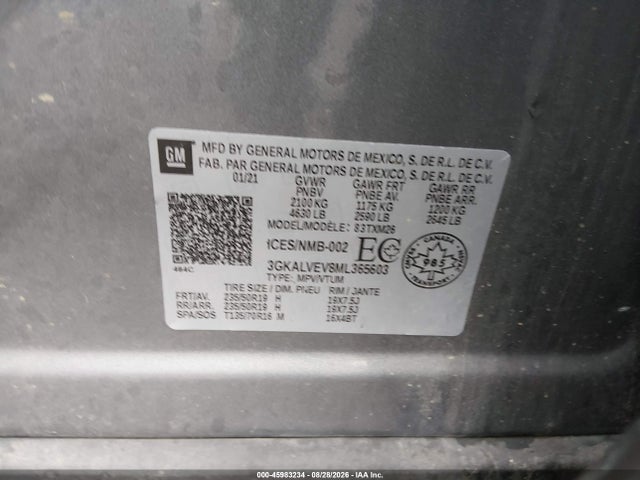 Продаж на аукціоні авто 2021 Gmc Terrain Slt, vin: 3GKALVEV8ML365603, номер лоту: 45983234