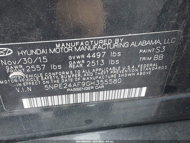 2016 Hyundai Sonata Se მანქანა იყიდება აუქციონზე, vin: 5NPE24AF9GH355580, აუქციონის ნომერი: 45983235