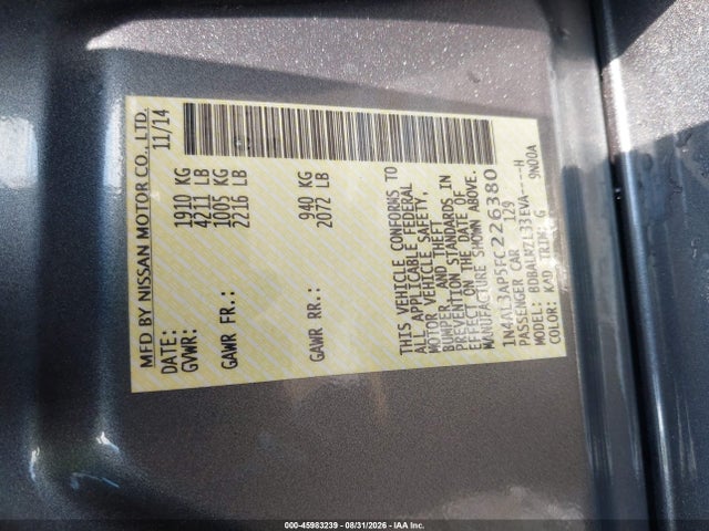 Продажа на аукционе авто 2015 Nissan Altima 2.5 Sv, vin: 1N4AL3AP5FC226380, номер лота: 45983239
