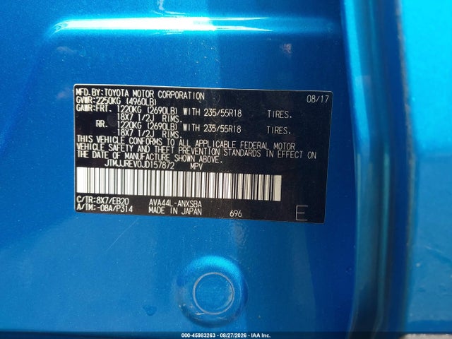Aukcja sprzedaży 2018 Toyota Rav4 Hybrid Se, vin: JTMJJREV0JD157872, numer aukcji: 45983263