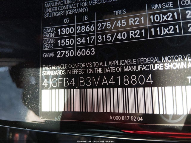 Продаж на аукціоні авто 2021 Mercedes-benz Gle 350, vin: 4JGFB4JB3MA418804, номер лоту: 45983268