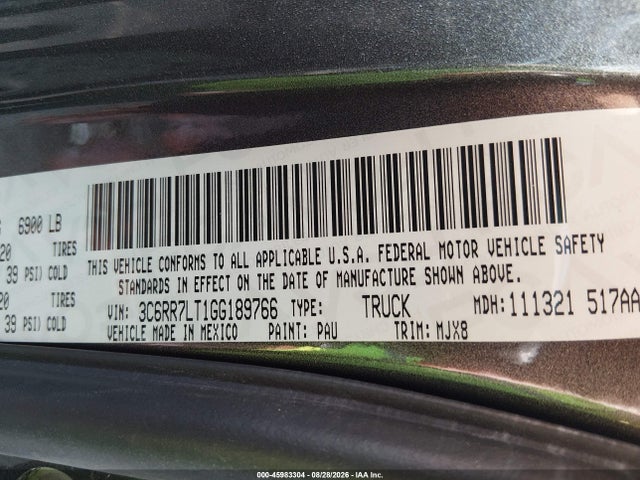 Aukcja sprzedaży 2016 Ram 1500 Big Horn, vin: 3C6RR7LT1GG189766, numer aukcji: 45983304