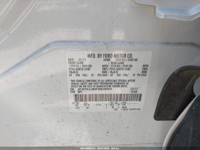 Продаж на аукціоні авто 2015 Ford Edge Sel, vin: 2FMTK3J89FBB38569, номер лоту: 45983319