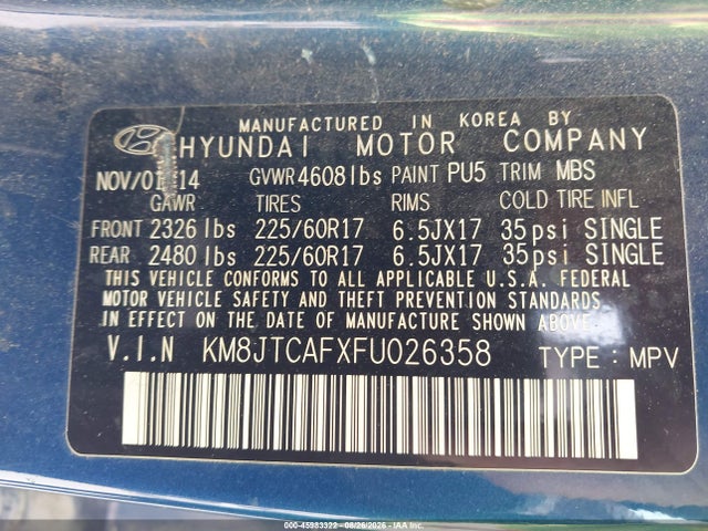 Aukcja sprzedaży 2015 Hyundai Tucson Gls, vin: KM8JTCAFXFU026358, numer aukcji: 45983322
