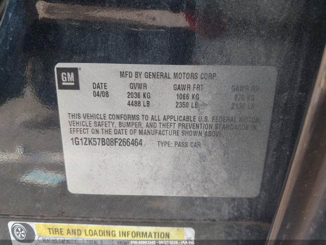 45983340 :رقم المزاد ، 1G1ZK57B08F266464 vin ، 2008 Chevrolet Malibu Ltz مزاد بيع