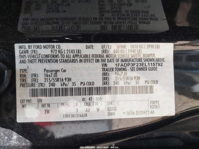 Aukcja sprzedaży 2014 Ford Focus Se, vin: 1FADP3F23EL115792, numer aukcji: 45983386