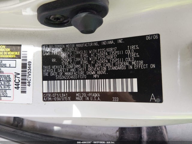 Aukcja sprzedaży 2006 Toyota Sienna Xle Limited, vin: 5TDZA22C46S511370, numer aukcji: 45983387