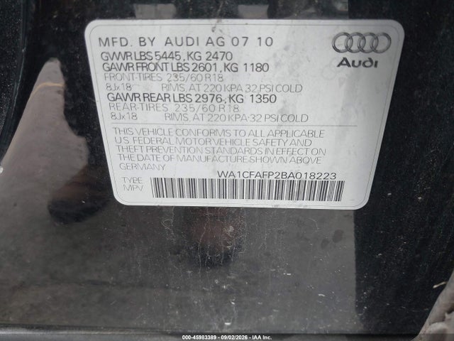 Aukcja sprzedaży 2011 Audi Q5 2.0t Premium, vin: WA1CFAFP2BA018223, numer aukcji: 45983389