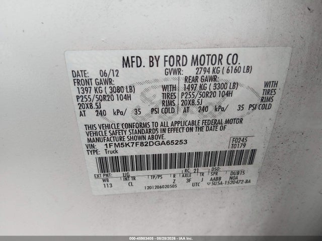 Aukcja sprzedaży 2013 Ford Explorer Limited, vin: 1FM5K7F82DGA65253, numer aukcji: 45983405