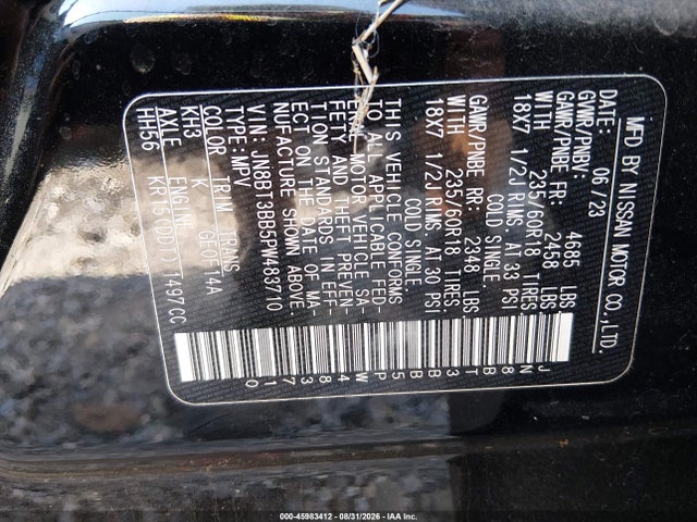 2023 Nissan Rogue Sv Intelligent Awd მანქანა იყიდება აუქციონზე, vin: JN8BT3BB5PW483710, აუქციონის ნომერი: 45983412