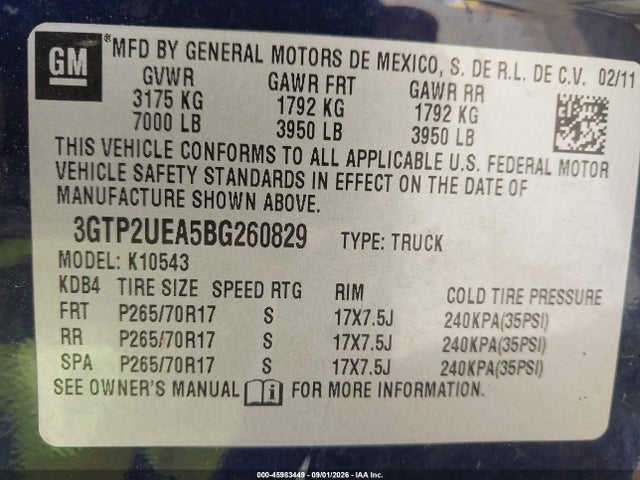 Продажа на аукционе авто 2011 Gmc Sierra 1500 Sl, vin: 3GTP2UEA5BG260829, номер лота: 45983449