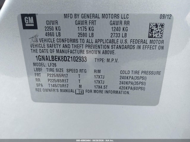 Продажа на аукционе авто 2013 Chevrolet Equinox Ls, vin: 1GNALBEK8DZ102933, номер лота: 45983464