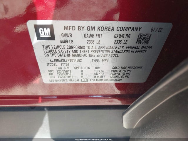 45983479 :رقم المزاد ، KL79MUSL7PB014662 vin ، 2023 Chevrolet Trailblazer Awd Rs مزاد بيع