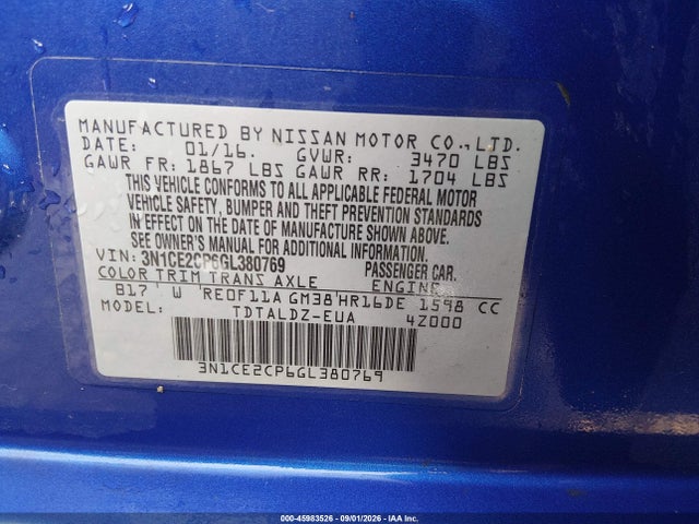 Продаж на аукціоні авто 2016 Nissan Versa Note Sv, vin: 3N1CE2CP6GL380769, номер лоту: 45983526