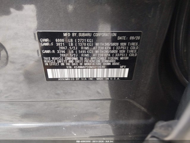 Продажа на аукционе авто 2021 Subaru Ascent Limited, vin: 4S4WMAPD0M3413646, номер лота: 45983558