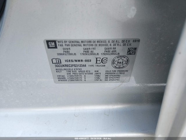 Aukcja sprzedaży 2015 Chevrolet Silverado 1500 2lt/lt, vin: 3GCUKREC2FG312344, numer aukcji: 45983572