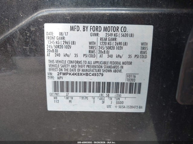 Ford Edge Titanium 2017 2FMPK4K8XHBC49379 Image 9