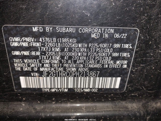 Aukcja sprzedaży 2023 Subaru Crosstrek Sport, vin: JF2GTHRC0PH213867, numer aukcji: 45983612