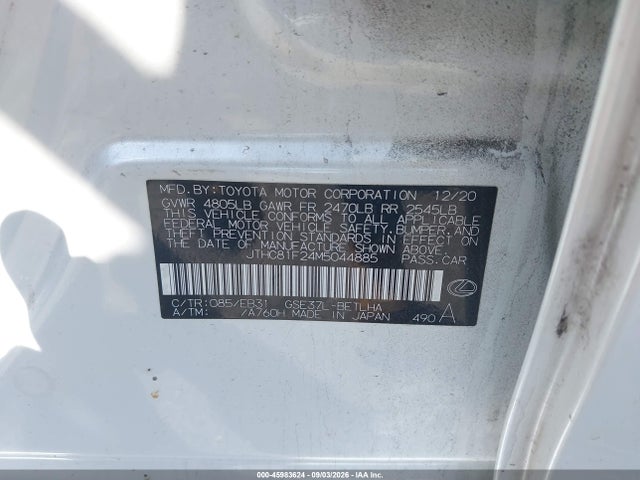 45983624 :رقم المزاد ، JTHC81F24M5044885 vin ، 2021 Lexus Is 300 مزاد بيع