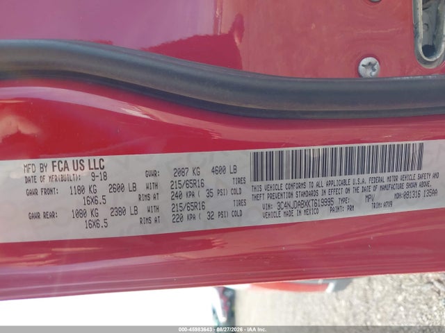2019 Jeep Compass Sport 4x4 მანქანა იყიდება აუქციონზე, vin: 3C4NJDABXKT619995, აუქციონის ნომერი: 45983643