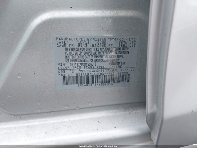 Продажа на аукционе авто 2019 Nissan Sentra Sv, vin: 3N1AB7AP5KY256018, номер лота: 45983687