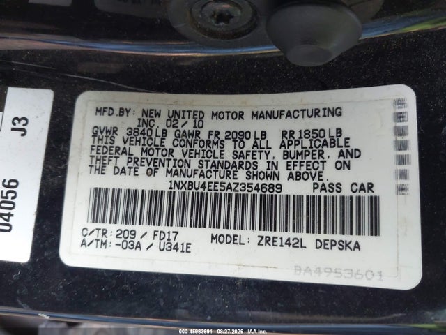Продажа на аукционе авто 2010 Toyota Corolla S, vin: 1NXBU4EE5AZ354689, номер лота: 45983691