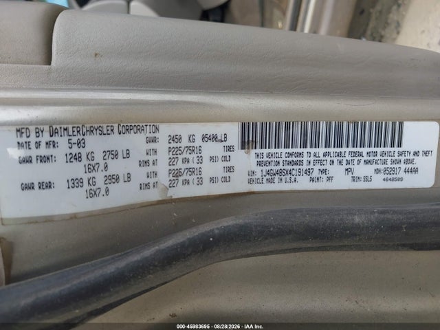 45983695 :رقم المزاد ، 1J4GW48SX4C191497 vin ، 2004 Jeep Grand Cherokee Laredo مزاد بيع