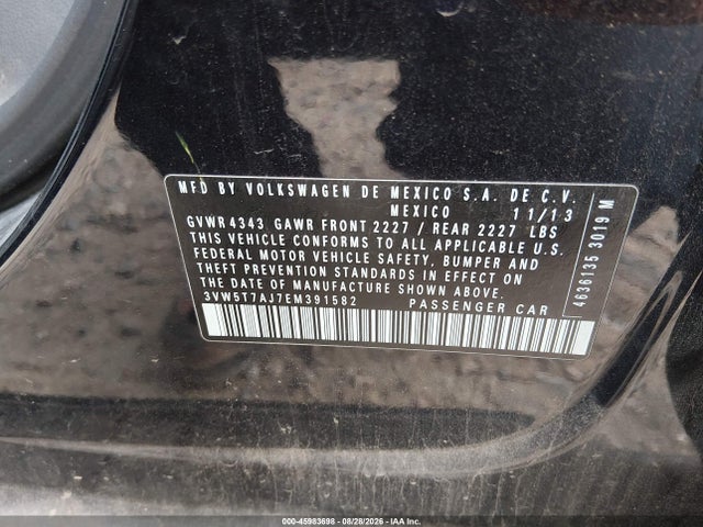 2014 Volkswagen Jetta Gli Autobahn W/nav მანქანა იყიდება აუქციონზე, vin: 3VW5T7AJ7EM391582, აუქციონის ნომერი: 45983698