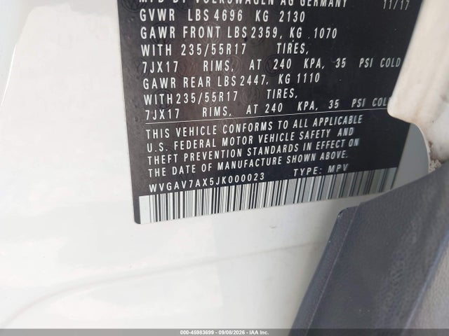 45983699 :رقم المزاد ، WVGAV7AX5JK000023 vin ، 2018 Volkswagen Tiguan Limited 2.0t مزاد بيع