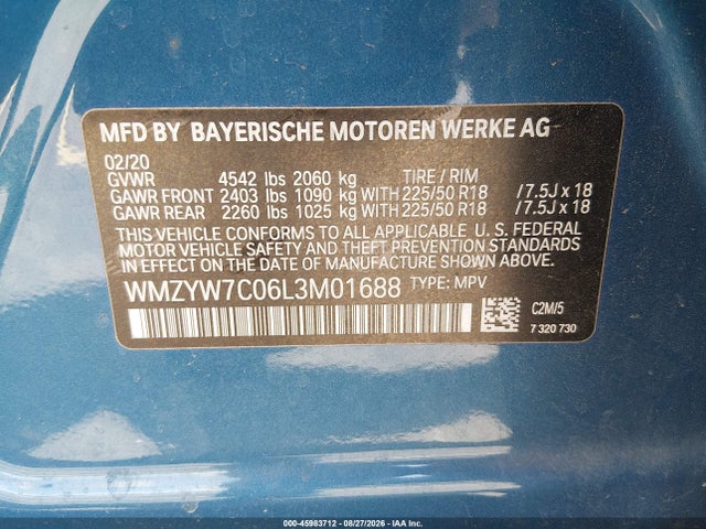 Aukcja sprzedaży 2020 Mini Countryman Cooper S, vin: WMZYW7C06L3M01688, numer aukcji: 45983712