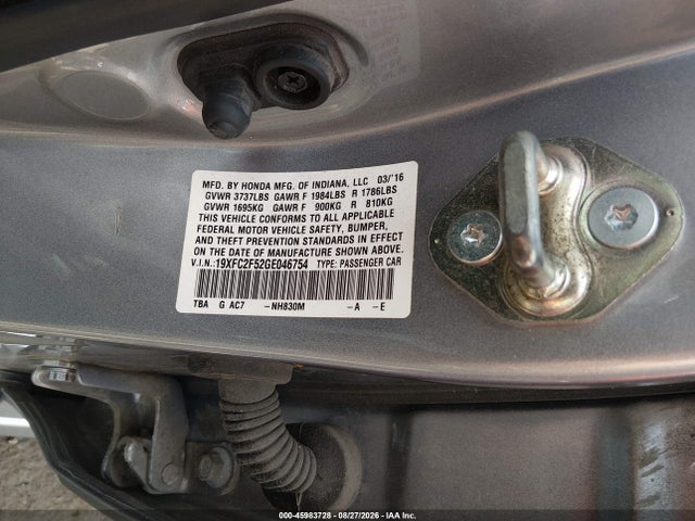 Aukcja sprzedaży 2016 Honda Civic Lx, vin: 19XFC2F52GE046754, numer aukcji: 45983728