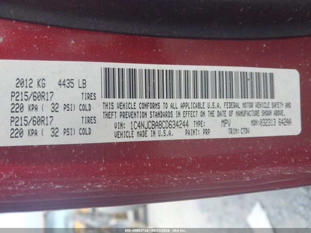 Продажа на аукционе авто 2012 Jeep Compass Sport, vin: 1C4NJCBA8CD634244, номер лота: 45983734