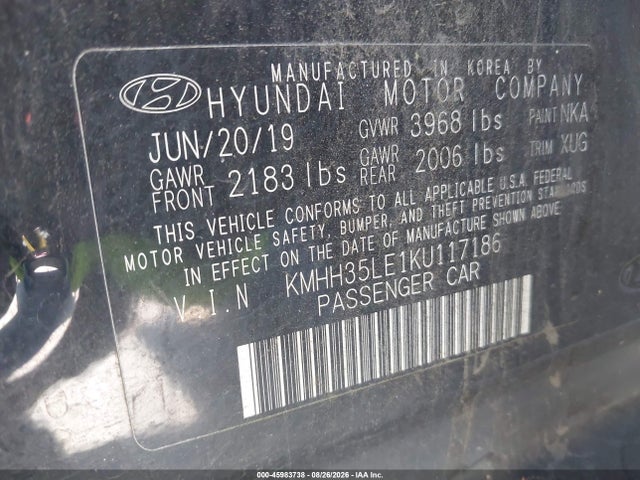 45983738 :رقم المزاد ، KMHH35LE1KU117186 vin ، 2019 Hyundai Elantra Gt مزاد بيع