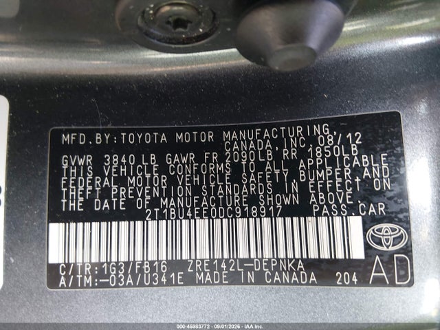 2013 Toyota Corolla Le მანქანა იყიდება აუქციონზე, vin: 2T1BU4EE0DC918917, აუქციონის ნომერი: 45983772