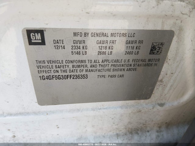 2015 Buick Lacrosse Premium Ii მანქანა იყიდება აუქციონზე, vin: 1G4GF5G30FF236353, აუქციონის ნომერი: 45983775