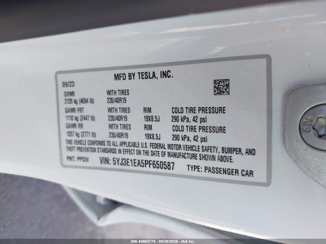 Aukcja sprzedaży 2023 Tesla Model 3 Rear-wheel Drive, vin: 5YJ3E1EA5PF650587, numer aukcji: 45983778