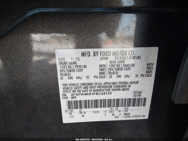 2FMTK4K91FBC24133 Ford Edge Titanium