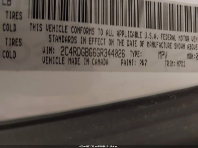 45983788 :رقم المزاد ، 2C4RDGBG6GR344026 vin ، 2016 Dodge Grand Caravan Se Plus مزاد بيع
