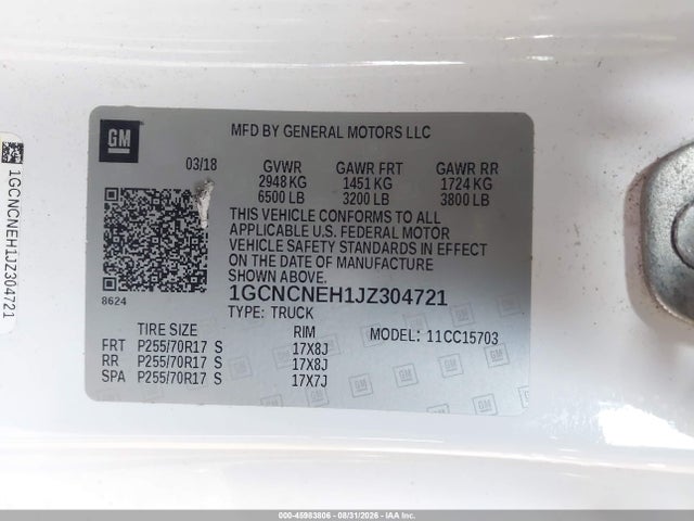 Aukcja sprzedaży 2018 Chevrolet Silverado 1500 Wt, vin: 1GCNCNEH1JZ304721, numer aukcji: 45983806