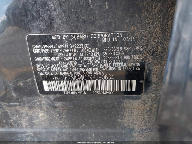 Aukcja sprzedaży 2019 Subaru Forester Touring, vin: JF2SKAWC7KH590634, numer aukcji: 45983825