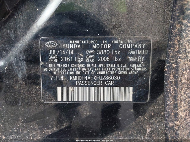 Aukcja sprzedaży 2015 Hyundai Elantra Se, vin: KMHDH4AEXFU286030, numer aukcji: 45983830