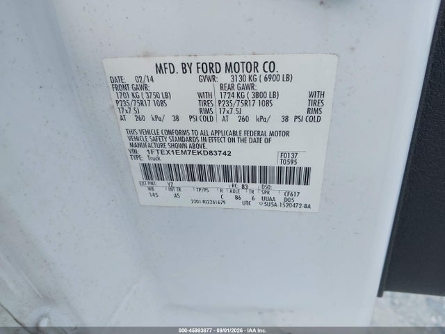 Aukcja sprzedaży 2014 Ford F-150 Xl, vin: 1FTEX1EM7EKD83742, numer aukcji: 45983877