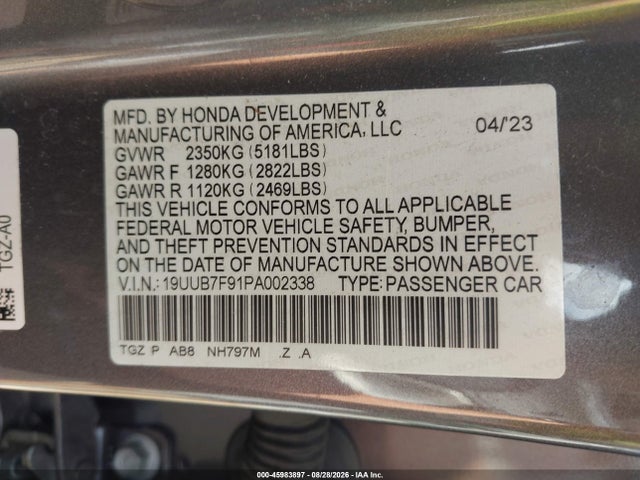 Продажа на аукционе авто 2023 Acura Tlx Type S - Hp Wheel And Tire, vin: 19UUB7F91PA002338, номер лота: 45983897