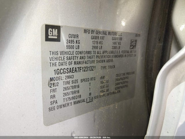 2015 Chevrolet Colorado Wt მანქანა იყიდება აუქციონზე, vin: 1GCGSAEA7F1231321, აუქციონის ნომერი: 45983904