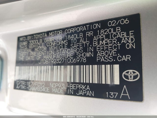 Продажа на аукционе авто 2007 Toyota Yaris, vin: JTDBT923271006978, номер лота: 45983915